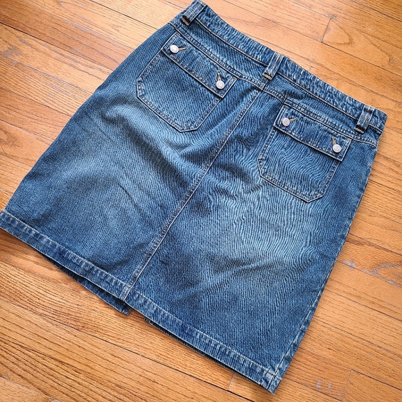 Denim Skirt Retro Style Old Navy Sz 14 100%Cotton..patch pockets & front slit - Picture 12 of 14